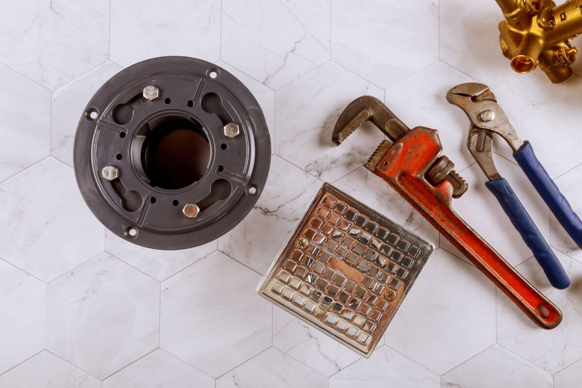 Plumber using drain cleaning equipment